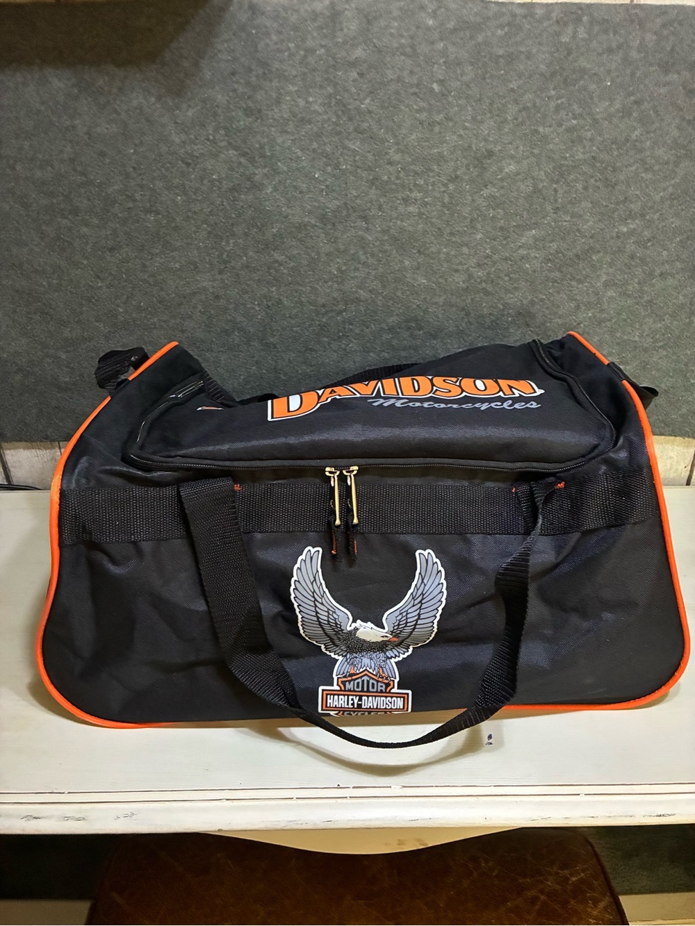Harley-Davidson Black Duffel with Orange Logo Trim - Picture 4 of 5